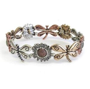 🌿Floral  Dragonfly Metal Bracelet in Silver, Gold, and Copper